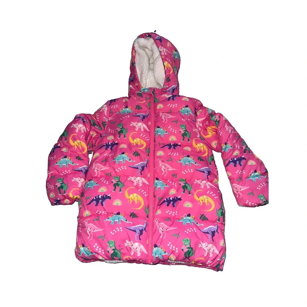 Gymboree Girls Pink Dinosaur Puffer Jacket - Dino Friends SIZE 10